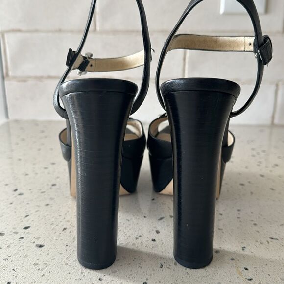 Michael Kors Racquel Platform Black Leather high Block Heels Open Toe Size 6.5M - Picture 4 of 16